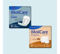 Bundle of MoliCare® Premium Form Stool, Large Incontinence Pads for Faecal & Bowel Incontinence + MoliCare Premium Fixpants, Size Large