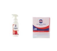 Bundle of Nilco Washroom & Bathroom Cleaner Spray 1L + 20x Red Non-Woven Cleaning Cloths - Powerful Surface Cleaner & Durable Reusable Cloths for Home, Office & Commercial Cleaning
