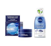 Bundle of NIVEA Double Effect Waterproof Eye Make-Up Remover (125ml) + NIVEA Refreshing Night Face Cream (50ml), Skincare Bundle for Normal Skin, Ideal Makeup Remover Routine