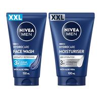 Bundle of NIVEA MEN Hydrocare Face Wash XXL (150ml) + NIVEA MEN Hydrocare Moisturiser XXL (100ml), Men's Skincare Set Bundle with Cleanser and Face Cream, Ideal for Dry Skin