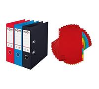 Bundle of Rexel Choices A4 Lever Arch Files, 3-Pack Assorted Colors, Durable Plastic, Replaceable Spine Labels, Ring Binder + 10 Packs A4 Card File Dividers