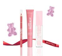 Bundle of Rimmel Plumping Lip Liner, 060 Flirty + Lip Oil 005 Pink Sugar + Butter Me Up, 002 Bubble Gum