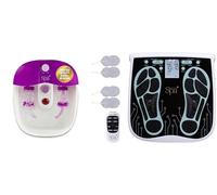 Bundle of Sensio Spa Heated Foot Spa Massager with Bubbles, Red Light & Massage Rollers + EMS Foot & Body Massager with Vibration & Remote Control & 4 Pads - 99 Levels | Mains or Battery Powered