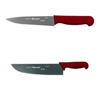 Bundle of Starrett Professional Chefs Knife - Ultra Sharp Kitchen Knife with Long Lasting Blade - Red BKR302-6 Narrow Triangular 6' (150mm) + Red BKR303-12 Narrow Curved 12' (300mm)