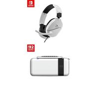 Bundle of Turtle Beach Recon 70 White Wired Gaming Headset + Turtle Beach PlayTrek Travel Case: Stellar White - Both officially Licensed for Nintendo Switch 2