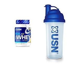 Bundle of USN Blue Lab Whey Protein Powder 908g, Vanilla Flavour + USN Protein Shaker, 700 ml