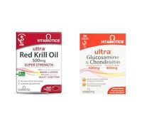 Bundle of Vitabiotics Ultra Red Krill Oil Nutritional Supplement Capsule Omega 3-9 Fatty Acids DHA EPA Astaxanthin for Heart Brain and + Glucosamine and Chondroitin Tablets Vitabiotics Ultra