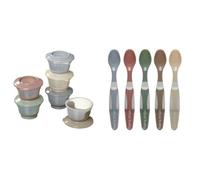 Bundle of Vital Baby Store & Wean Food Pots 60ml, Leakproof, Stackable, Soft Base, Fridge & Freezer Safe, 6 Pack + 5 Pack Baby Spoons, Shallow Spoon Tips, Gentle On Gums, Soft-Grip Handles, BPA Free.