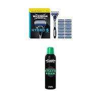 Bundle of Wilkinson Sword Hydro 5 Razor, Carbon Coated 5 Blades, Hydrating Gel, Flip Trimmer, 1 Handle + 13 Refills, + Wilkinson Sword Sensitive Shave Foam for Men, Sensitive Skin, 200ml