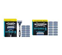 Bundle of Wilkinson Sword Hydro 5 Skin Protection Razor, Carbon Coated 5 Blades, Hydrating Gel, Flip Trimmer, 1 Handle + 13 Refills, Men's + Wilkinson Sword Hydro 5 Men’s Razor Refills x 12