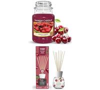 Bundle of Yankee Candle Scented Candle | Black Cherry Large Jarn + Yankee Candle Signature Scented Reed Diffuser | Black Cherry Aroma Diffuser| 100 ml | Perfect Gifts for Women