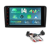 Bundle XTRONS 8" Android 14 DAB+ Radio Player for Audi A3 S3 RS3 8P with XTRONS Car ISO Harness Adapter Connector Cable with High to Low Impedance Converter with Au-di A3 A4