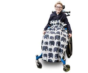 BundleBean Children’s Wheelchair Cosy - Fleece-Backed Waterproof Nylon, Front Hand-Warming Pouch, Adjustable Straps - Universal Fit for Wheelchair and Special Needs Buggy - Child Size (Grey Elephant)
