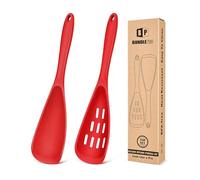 BUNDLEPRO Silicone Cooking Spoons for Nonstick Cookware, One-Piece, 2 Pack | Red, BPA-Free, Heat Resistant Multifunction Spatula Spoon for Cooking, Scooping and Scraping