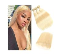 Bundles 613 Blonde Straight Hair Bundles with Closure Middle Part 3 4 with Lace Frontal 10-40 Inch Brazilian Human Weave Remy Extension Extensions Hairstyle(4" x 4",16 18 20 22with 18)