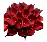 Bundles Artificial Flowers, Pack Of 20 Plastic Artificial Calla Lily Flowers Multicolor 12.9 Inches For Home Decor(Burgundy)