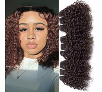 Bundles Bouncy Curly Hair Bundles Double Draw Indian 6inch Short Cut Remy Human Extensions Natural Black Brown Color Extensions Hairstyle(Brown curly,10A_35G 3PCS 6INCH)