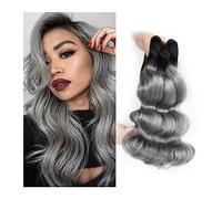 Bundles Grey Weave Human Hair Bundles 2/3/4 Bundle 1B Dark Grey Body Wave Ombre Remy Human Hair Weave Extensions 10-22 Inch Quality Soft Hair Hair Weft(10 10)