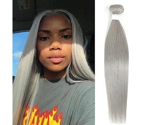 Bundles Silver Grey Color Brazilian Hair Weave Bundles Straight 100% Human Extension Pre-Colored Remy Extensions Hairstyle(18 18 18)