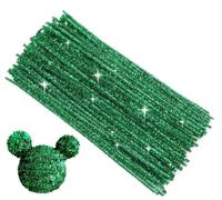 Bundooraking Green Glitter Pipe Cleaners for Crafts - 12in Chenille Stems, Art and Craft Supplies for DIY Projects, Decorations, and Creative Crafting