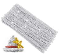 Bundooraking Silver Glitter Pipe Cleaners for Crafts - 12in Chenille Stems, Art and Craft Supplies for DIY Projects, Decorations, and Creative Crafting
