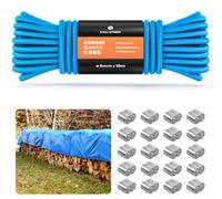 Bungee Cord 6mm x 10m Elastic Shock Cord Bungee Rope with 20 Aluminum Loops | Elastic Cord, Stretch Cord, Rubber, Polyester, 100% Stretch, Wear Resistance, Heavy Duty, Trailer, Tarpaulin, Kayak, Luggage