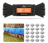 Bungee Cord 6mm x 10m Elastic Shock Cord Bungee Rope with 20 Aluminum Loops | Elastic Cord, Stretch Cord, Rubber, Polyester, 100% Stretch, Wear Resistance, Heavy Duty, Trailer, Tarpaulin, Kayak, Luggage