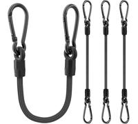 Bungee Cords with Carabiner Clips, 4 Pack Long Heavy Duty Carabiner Bungee Cord 50 cm, Extra Strong Black Bungee Straps with Carabiner Hooks for Camping, Tarps, Bike Rack, Tent, Car