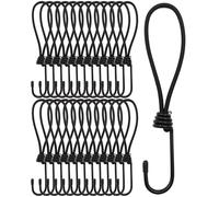 Bungee Cords with Hooks 25 Pcs - 8 Inch Elastic Bungee Ropes with Hooks - Short Tarpaulin Hooks - Small Bungee Rope (Black)