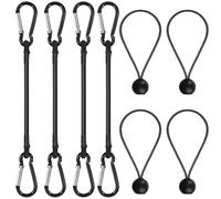 Bungee Cords with Hooks - 30cm Elastic Tie Down Straps with Carabiner, 4 Ball Bungee Cords 20cm, Max Load 35kg for Car Trunk, Camping Gear, Bike Cargo, Garage Tools and Outdoor Storage - Black