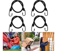 Bungee Cords with Hooks Heavy Duty Elastic Bungee Ropes Luggage Straps 4Pcs 24"/60cm Tarp Fixings Weatherproof & UV-Resistant Bungees Straps for Tent Car Trunks Camping Luggage Racks,Black