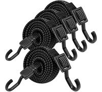 Bungee Cords with Hooks Heavy Duty, Flat Adjustable Bungee Cords with Hooks 80 Inch, Rubber Black Bungee Straps with Buckle Hooks for Outdoor, Camping, Tarps, Bike Rack, Tent, Truck, 4 Pack