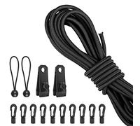 Bungee Shock Cord,Elastic Rope,Bungee Straps,Kayak Elastic Cord,Marine Grade Shock Cord Ends,Kayak Bungee Cord Replacement Kit,Stretch String with Hooks& Bungees Ball Cords - 1/4'' x 26.2ft, Black