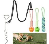Bungee Tether Tug Outdoor Dog Toy for Dogs, Dog Tug of War Toy with Stake, 2 Puzzle Balls, Cotton Stick Toys, Outdoor Interactive Dog Toys for Lawns &Trees, Tug of War Dog Toy for Multi-Pet Households