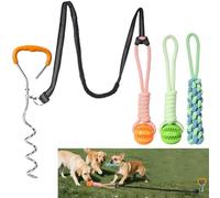 Bungee Tether Tug Outdoor Dog Toy for Dogs, Tug of War Toy with Stake, 2 Puzzle Balls, Cotton Stick Toys, Outdoor Interactive Dog Toys for Lawns, Tug of War Dog Toy for Multi-Pet Households, Orange