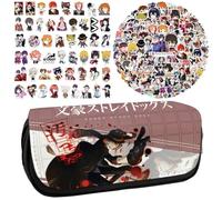 Bungo Stray Dogs Anime Printed Pencil Case Student Stationery Bag Large Capacity Double Layer Pencil Bag Free 100 pcs Anime Stickers Cartoon Graffiti Waterproof Stickers