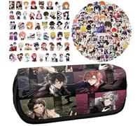 Bungo Stray Dogs Anime Printed Pencil Case Student Stationery Bag Large Capacity Double Layer Pencil Bag Free 100 pcs Anime Stickers Cartoon Graffiti Waterproof Stickers