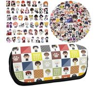 Bungo Stray Dogs Anime Printed Pencil Case Student Stationery Bag Large Capacity Double Layer Pencil Bag Free 100 pcs Anime Stickers Cartoon Graffiti Waterproof Stickers