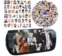 Bungo Stray Dogs Anime Printed Pencil Case Student Stationery Bag Large Capacity Double Layer Pencil Bag Free 100 pcs Anime Stickers Cartoon Graffiti Waterproof Stickers