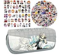 Bungo Stray Dogs Anime Printed Pencil Case Student Stationery Bag Large Capacity Double Layer Pencil Bag Free 100 pcs Anime Stickers Cartoon Graffiti Waterproof Stickers