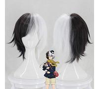 Bungo Stray Dogs Kyuusaku Yumeno Half Black and White Short Heat Resistance Synthetic Hair Anime Costume Cosplay Wigs+ Wig Cap