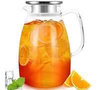 Bunhut Glass Pitcher with Lid,68 Ounces Water Pitcher for Hot Cold Drinks,Glass Water jar with Heat-Resistant Handle,Large Beverage Pitcher,High Borosilicate Glass, Easy to Clean