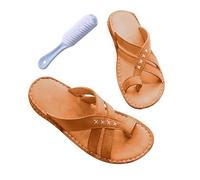 Bunion Sandals Women Wide Fit, Women Non Slip Cross Straps Toe Ring Slip-On Bunion Sandals, Casual Dressy Summer Beach Vacation Sandal, for Big Toe Bone Correction Toe Arch Support(Light brown,5.5 UK)