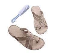 Bunion Sandals Women Wide Fit, Women Non Slip Cross Straps Toe Ring Slip-On Bunion Sandals, Casual Dressy Summer Beach Vacation Sandal, for Big Toe Bone Correction Toe Arch Support(Grey,4 UK)
