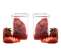 BUNIQ 2 Strawberry Cup Slicer, Fruit Slicer Cup, Speed Slicer with Plate, Stainless Steel Fruit Slicer Cutter Cup for Strawberry Banana Egg, Portable Fruit Vegetable Dicer Slicer Kitchen Gadgets