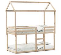 Bunk Bed 90x200 cm Solid Pine Wood Brown with Roof Kids Loft Twin for Kids Play [EEK: A]