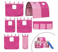 Bunk Bed Curtains with Tunnel in Pink Polyester with Storage Pockets and Tie Backs, Suitable for Nursery with Slatted Base, Fall Protection and Storage Option