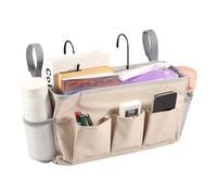 Bunk Bed Shelf Bedside Hanging Storage Caddy Large Capacity Bedside Storage Pocket Organiser Multi-functional Tidy Bed Clutter Sorting Hanging Basket Magazine Book Storages Bag for Dormitory (Beige)