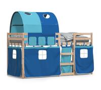 Bunk Bed Solid Pine Wood Blue Curtains 75x190 cm Kids Loft Bed with Ladder Guard