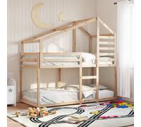 Bunk Bed Solid Pine Wood Brown 80x200 cm Kids Loft with Roof & Guardrails & Play [EEK: A]